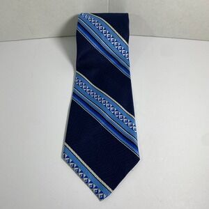 Don Loper‎ of California Mens Silk Blend Woven Striped Blue Necktie VTG